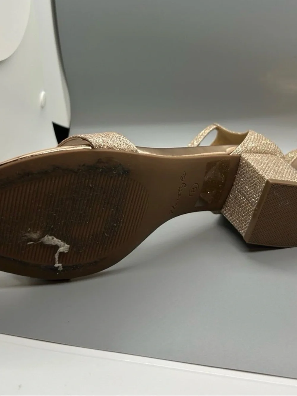 Herstyle Rose Gold Glitter Ankle-Strap Block Heels